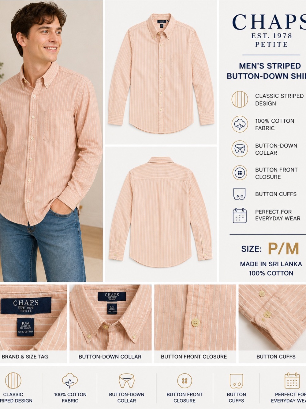 Chaps Petite Pink Striped Button-Up Shirt Size PM